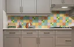 Кухонний фартух Happy Pocket Печворк Квадрати ПВХ 60х200 см самоклеючий вініловий Геометрія Зелений Z182349 - мініатюра 2