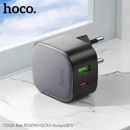 Мережевий зарядний пристрій Hoco CS32A Rise PD20W+QC3.0 charger чорний - мініатюра 2