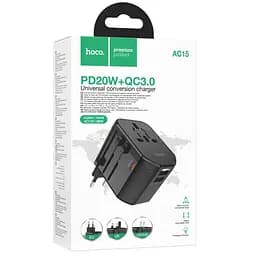 Мережевий універсальний перехідник Hoco AC15 Walker PD20W+QC3.0 (2USB-A/1C) (EU) Black - мініатюра 2