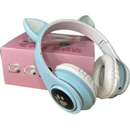 Наушники беспроводные Opt-Top Cat ear В39М FM-радио MicroSD Bluetooth с ушками и подсветкой голубые (1756375771)