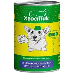 Вологий корм для дорослих собак Хвостик зі шматочками м’яса оленини в підливі, 1240 г