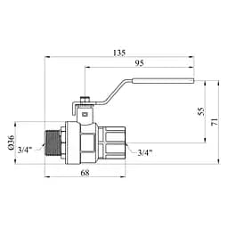 Кран кульовий Kroner 3/4" ВЗ PN40 ручка, нікельований (CV033217) - мініатюра 3