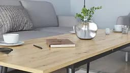 Стіл журнальний трансформер Dandi Small Ferrum-decor 45x120(160)x60 Чорний метал ДСП Дуб Артізан 16 мм (FRD-106792) - мініатюра 7