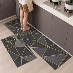 Набір килимків для кухні та ванної 120×40 см і 60×40 см водонепроникні, протиковзні, м'які, декоративні, Kitchen Master Сірий 87942