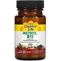Вітамін В12 Country Life Methyl B12 1000 mcg, 60 льодяників - Вишня