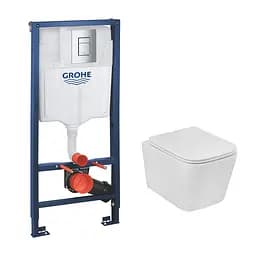 Комплект 4 в 1: Инсталляция Grohe Rapid SL 3 в 1 38772001 + Унитаз безободочный Kroner Eifel WHI483429 TORNADO с сидением Slim Duroplast / Soft-close / Quick relase KE483429WHIT (397720