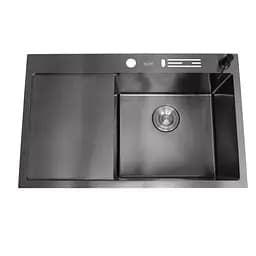 Кухонная мойка черная с левым крылом с PVD покрытием Nett NB-7848(L), Черный