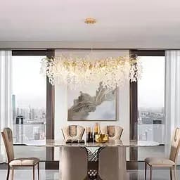 Люстра с белыми подвесками в удлиненном золотом корпусе 105х40 см Ст. 703L-1000 GD+FR | Line F