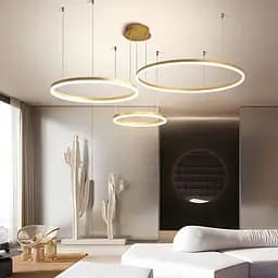 Светодиодная люстра на три кольца в латунном каркасе 80+60+40 см Ст. 9009-800*600*400 GD Line F