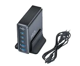 Зарядный адаптер блок питания Toocki 140W QC4.0 3xType-C+2xUSB евровилка черный