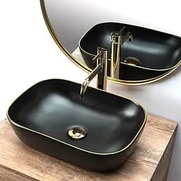 Умивальник Rea Belinda black mat T gold edge накладний REA-U9659, Чорний матовий - мініатюра 2