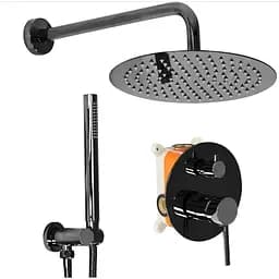 Душова система Rea Lungo black glossy + BOX прихованого монтажу REA-P4420, Чорний матовий