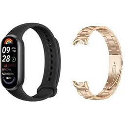 Фитнес-браслет Xiaomi Smart Band 9 Midnight Black + металлический ремешок Type С Rose gold