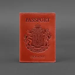 Шкіряна обкладинка для паспорта коралова з українським гербом - мініатюра 6