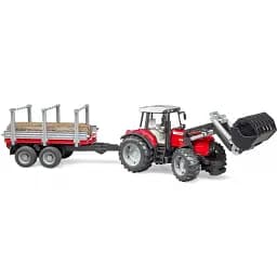Уцінка. Трактор Bruder Massey Ferguson з навантажувачем та лісовим причепом 1:16 (02046)  - мініатюра 3