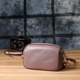 Функціональна жіноча сумка з натуральної шкіри з трьома секціями Vintage 22891 пурпурна - мініатюра 10