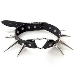 Чокер Art of Sex - Crystal Серце з великими шипами, із натуральної шкіри, колір Чорний