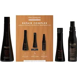 Уценка. Набор Phytorelax Keratin Repair: шампунь для восстановления волос 250 мл + интенсивный восстанавливающий спрей 150 мл + молочко для мгновенного восстановления волос 100 мл