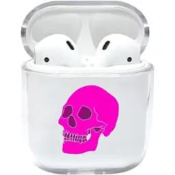 Прозорий силіконовий чохол Apple AirPods - рожевий череп (KAP1149)