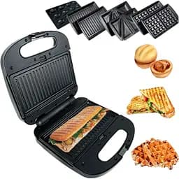 Сендвичница-мультипекарь Steinberg ST-780, 4 в 1 (гриль, бутербродница, вафельница, орешница) с защитой от перегрева, с системой блокировки ручки и возможностью вертикального хранения мощностью 1200 Вт черная