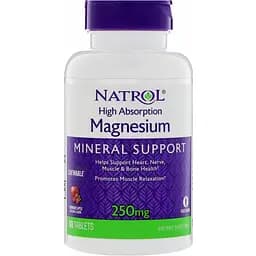 Магний малат Natrol High Absorption Magnesium со вкусом яблок и клюквы 250 мг 60 жевательных таблеток