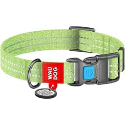Нашийник для собак Waudog Re-cotton, з відновленої бавовни, світловідбиваючий, з QR паспортом, XL, 35-58х2,5 см, салатовий