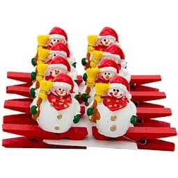 Ялинкові іграшки набір дерев'яні прищіпки Сніговик 8 шт 9х9 см червоний дерево Набір новорічних іграшок (060610-8)