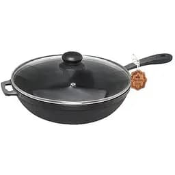 Сковорода-сотейник Чавунная с литой ручкой. со стеклянной крышкой S&T 26х6 см Черная 000280045