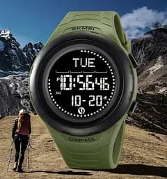 Годинник чоловічий наручний спортивний Skmei 2166 Compass з компасом і крокоміром (Зелений з чорним) - мініатюра 6