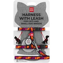 Шлея з повідцем для котів та дрібних порід собак Waudog Nylon з QR паспортом, малюнок "Куби 3Д", пластиковий фастекс, XS