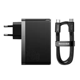 Блок живлення - зарядний адаптер 3 порти Baseus GaN5 Pro Fast Charger 2C+U 140W чорний (CCGP100201)