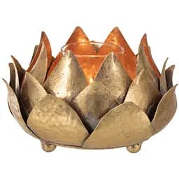 Свічник J-line металевий  у формі квітки лотоса зі зістареним ефектом 16 см золотий (28747)