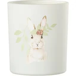 Свічник J-LINE скляний із зайчиком білого кольору 10 см (33369)
