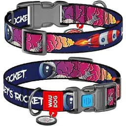 Ошейник для собак Waudog Nylon нейлоновый с QR-паспортом рисунок Космос. Ракета Размер XL