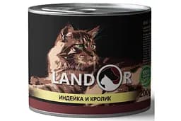 Влажный корм LANDOR Полноценный сбалансированный для взрослых кошек индейка с кроликом 0,2 кг