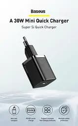 Зарядний пристрій блочок мережевий адаптер Baseus Super Si 30 W 1 USB-C (CCSUP-J01) чорний - мініатюра 7