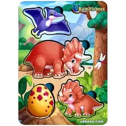 Деревянный пазл-вкладыш Динозавры Ubumblebees (ПСФ124) PSF124 фон с подсказкой