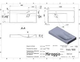 Раковина Miraggio Viola 1200 матовий з литого мармуру 1200x460x122 0000671, Білий - мініатюра 5