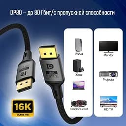 Кабель ColorWay DisplayPort-DisplayPort V2.1 16K 1.5м, Black (CW-CBDP091-BK) - мініатюра 6