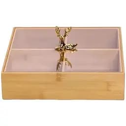 Менажниця бамбукова Yiwu HB-40-1 квадратна з кришкою 25x25x6.5см Бежевий