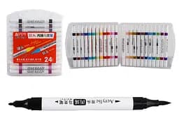 Набор акриловых скетчмаркеров двусторонних Aodemei, мягкий + твердый, 24 шт., пластиковый бокс