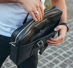 Шкіряна чоловіча сумка для документів та ноутбука чорна SL-21511 Tiding Bag - мініатюра 8