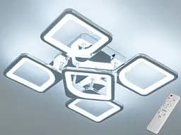 Стельова LED-люстра Diasha S8060/4+1HR з пультом і димером, хром, 70W, 3850 lm, квадратні акрилові плафони 44x44 см