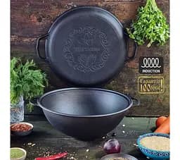 Казан узбецький чавунний WOK з кришкою-сковородою 8 л чавунний Maysternya підходить для індукційних плит 88451 - мініатюра 5