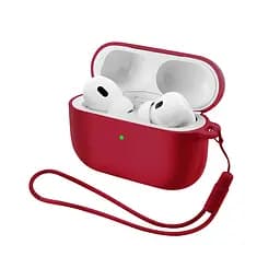 Силіконовий чохол для навушників Apple AirPods Pro 3, Silicone Case with straps, бордовий, захисний чохол з ремінцем, ультратонкий і легкий, повний захист, з підвіскою, м"який силікон, ArmorStandart (ARM88302)