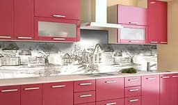 Вініловий кухонний фартух Хати Вінтаж наклейка для кухні ПВХ село Архітектура Бежевий Happy Pocket Z181828 - мініатюра 3