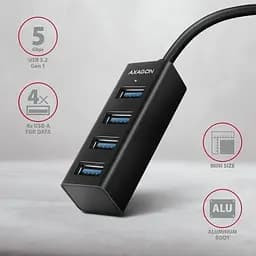 Концентратор AXAGON USB 3.1 to 4xUSB 3.0 1.2m black (HUE-M1AL) - мініатюра 2