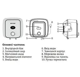 Водонагрівач Mixxus EWH-0530 Small Over 30 л над мийкою, 1500 Вт, мокрий ТЕН, вертикальний, квадратний, білий (WH0005) - мініатюра 5