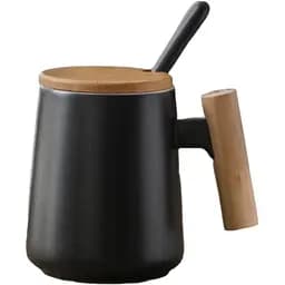 Кухоль керамічний OldBro з дерев'яною ручкою кришкою та ложкою 480 мл black