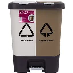 Ведро для мусора с крышкой сортировочное МVM, 20+20 л, бежевое с коричневым (BIN-05 (20+20L) BEIGE/BROWN)